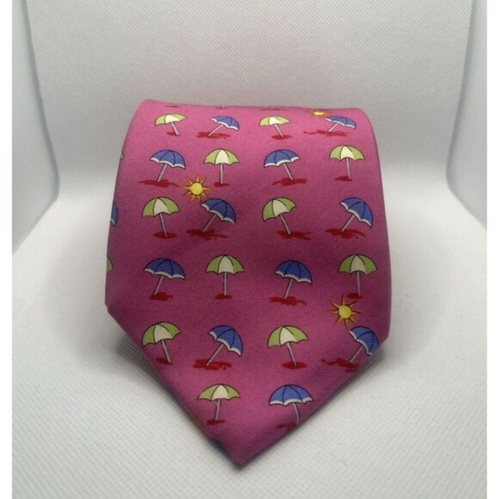 Robert Talbott Men's Silk Neck Tie Pink w/ Beach Umbrellas